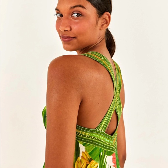 NWT Farm Rio Fresh Forest Scarf Sweetheart-Neck Minidress - Picture 10 of 10